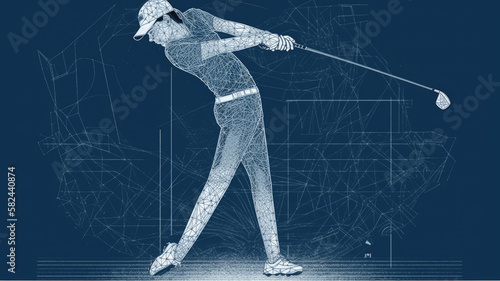 Woman playing golf created with generative AI technology photo