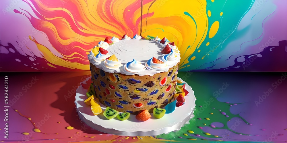 A birthday cake with white frosting and sprinkles