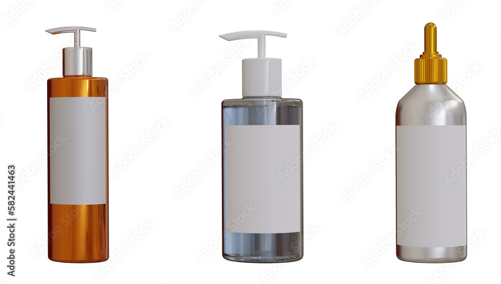 Mock up Realistic Glossy Transparent Glass Cosmetic Soap, Shampoo, Cream, Oil Dropper and Spray Bottles Set With White Cap for Skincare Product Background Illustration. 3d rendering. Mock up Realistic Glossy Transparent Glass Cosmetic Soap, Shampoo, Cream, Oil Dropper and Spray Bottles Set With White Cap for Skincare Product Background Illustration. 3d rendering.