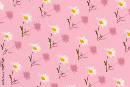 Creative romantic floral pattern against pastel pink background. Springtime inspiration. 