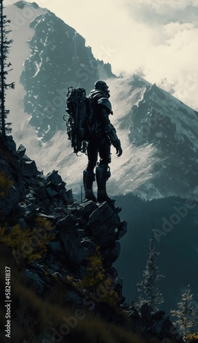 Robot Climbing Mountain in a Scene from Terminator