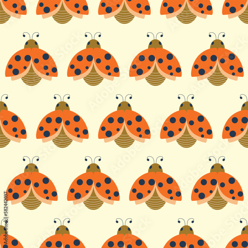Easter pattern with insect ladybug. Color vector illustration.