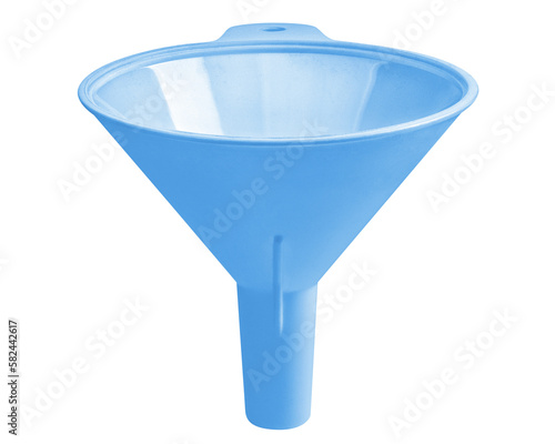 Close-up of blue plastic funnel, cut out