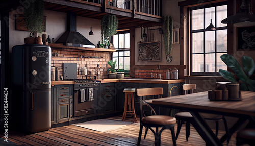 A modern kitchen room, Kitchen illustration Generative AI