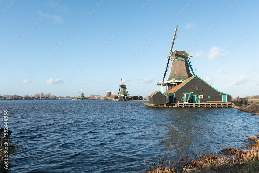 Peaceful countryside scenery and windmill
