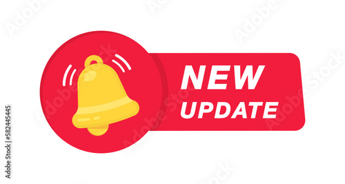 New update with bell. Modern label with bell. System software upgrade web banner element. New update available notification. Reminder for new update for software, web and app. Vector