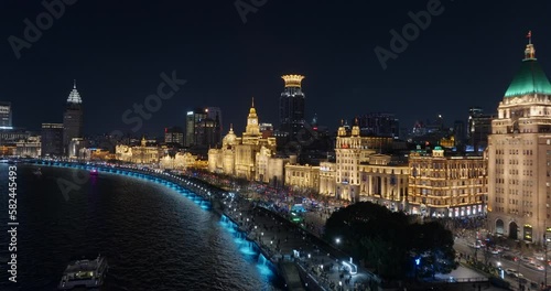 Aerial view of concession in Shanghai China. Drone shot footage