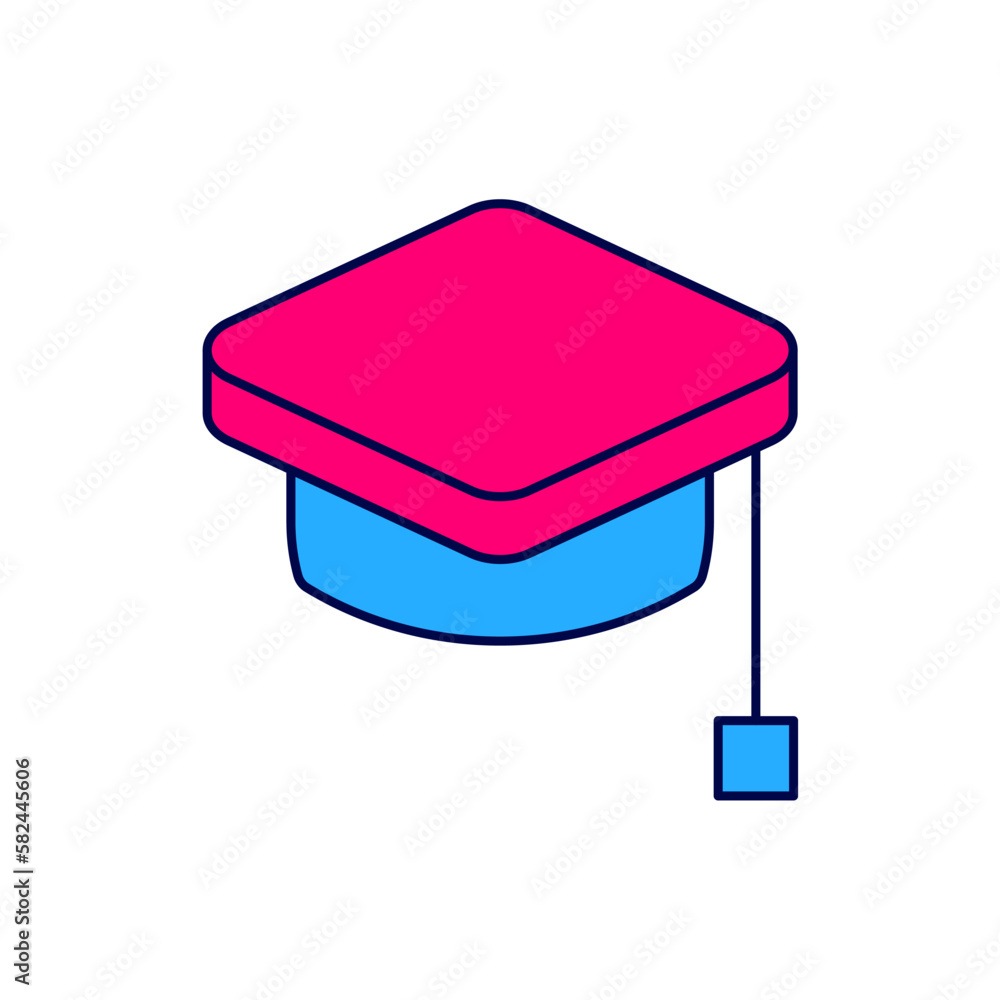 Filled outline Graduation cap icon isolated on white background. Graduation hat with tassel icon. Vector Filled outline Graduation cap icon isolated on white background. Graduation hat with tassel icon. Vector