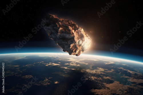 Collision Course. An asteroid approaching earth. Generative Ai