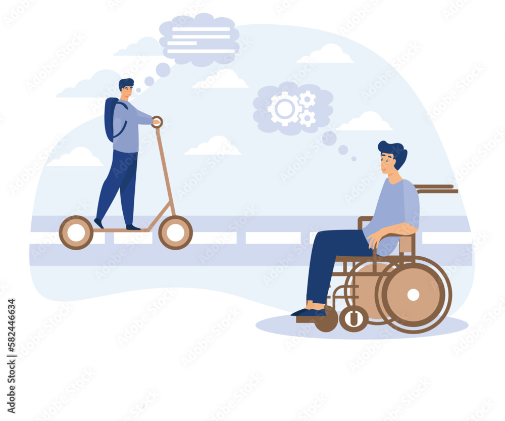 Social environment concept, Social adaptation of disabled people, flat vector modern illustration
