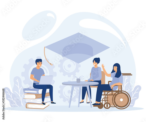 Social environment concept, Social adaptation of disabled people, employment and inclusive education, flat vector modern illustration