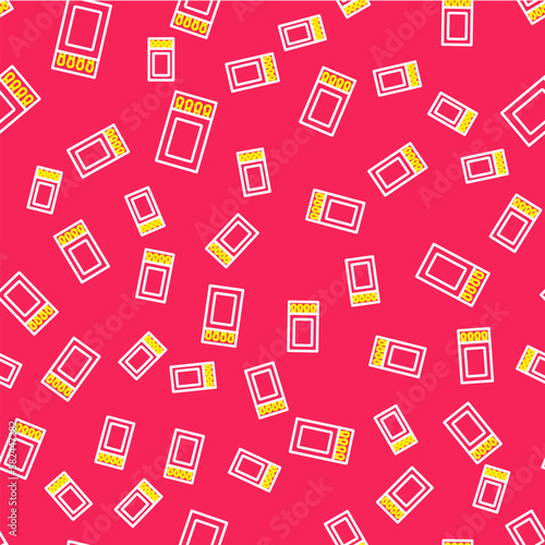 Line Open matchbox and matches icon isolated seamless pattern on red background. Vector