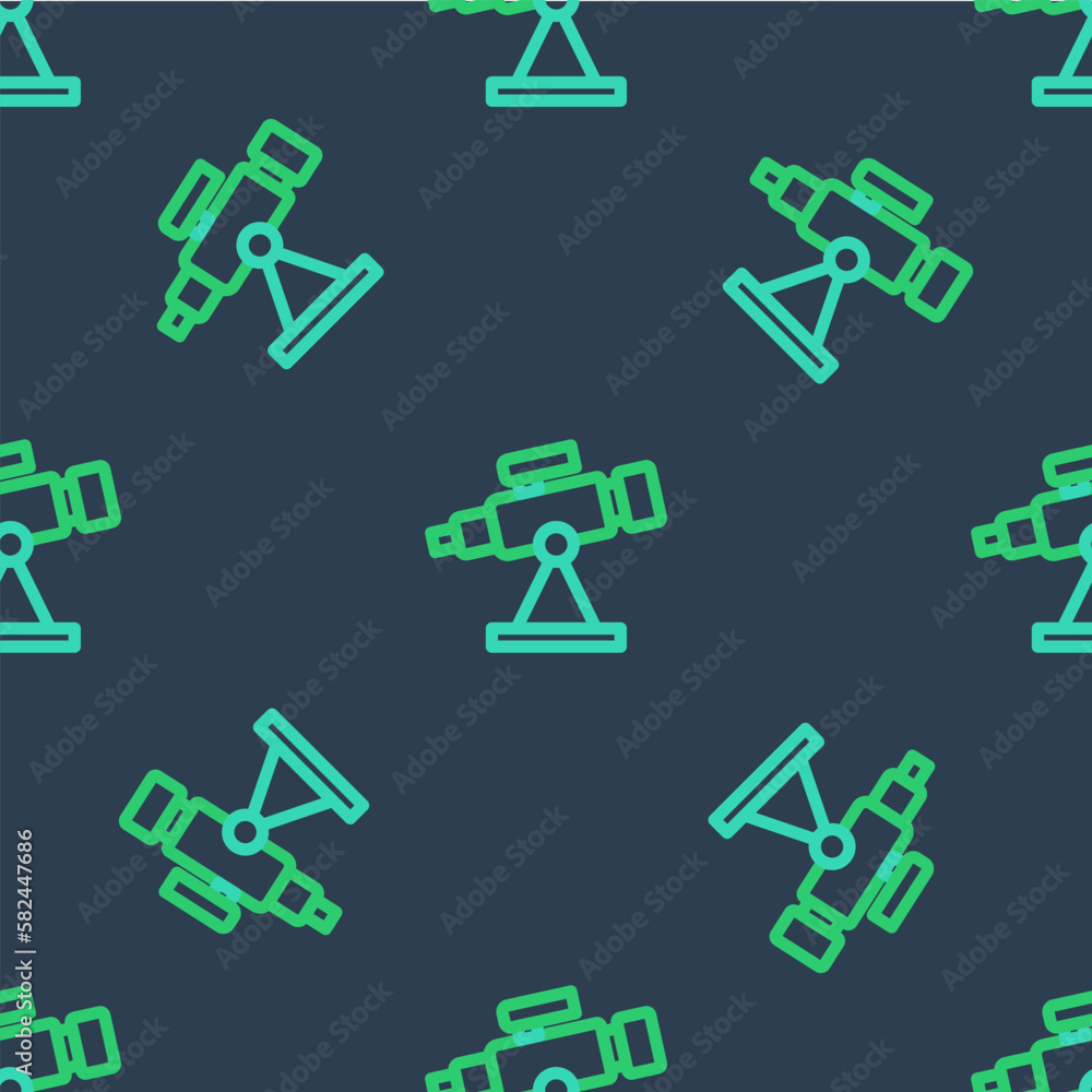Line Telescope icon isolated seamless pattern on blue background. Scientific tool. Education and astronomy element, spyglass and study stars. Vector Line Telescope icon isolated seamless pattern on blue background. Scientific tool. Education and astronomy element, spyglass and study stars. Vector