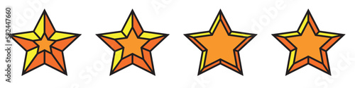 Star icon cartoon style. Star rating symbol. Gold, gray inactive silhouette and linear collection. On a white background