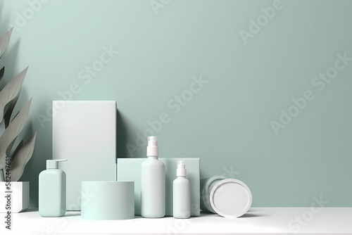 A 3D rendering of a modern  minimalistic wallpaper featuring an empty display stand for mock-ups and product showcases  generative by AI.