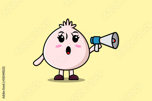 Cute Cartoon Dim sum character speak with megaphone in 3d cartoon style concept