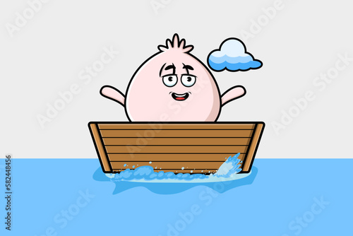 cute cartoon Dim sum get on boat in vector character illustration