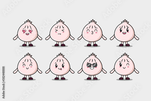 Set kawaii Dim sum cartoon character with different expressions cartoon face vector illustrations