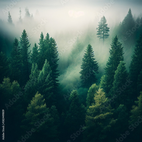 Foggy green forest landscape  © gkhan
