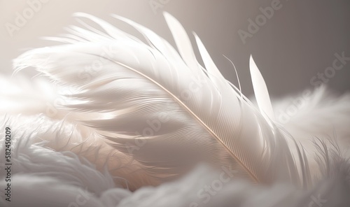 Tableau sur toile a close up of a white feather on a gray background with a blurry image of the feather and the rest of the feather visible feathers