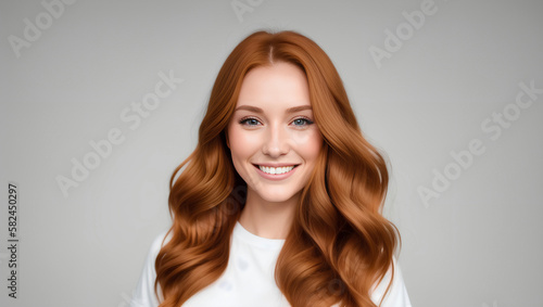 Fényképezés Natural woman with red hair on isolated grey background