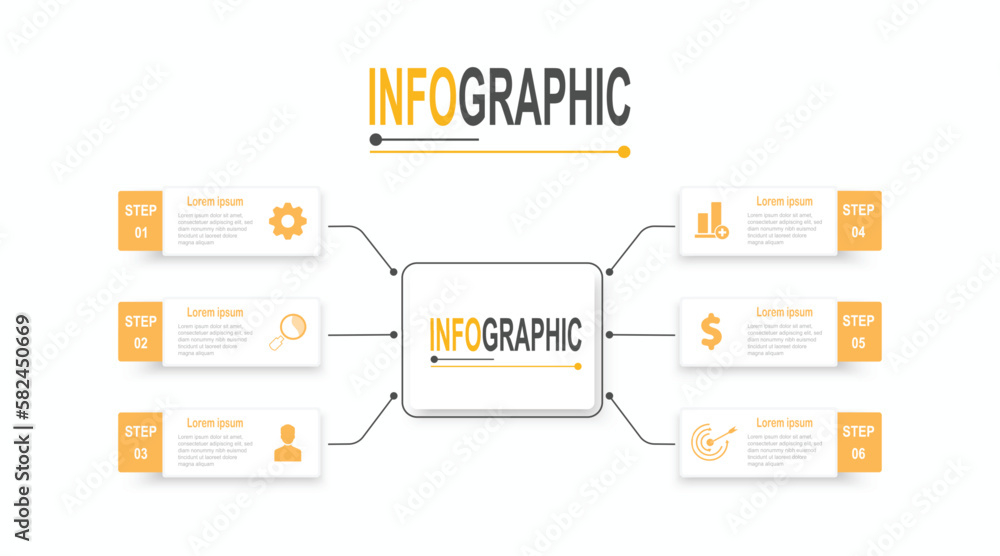 6 steps Rectangle Infographic template business data infochart illustration