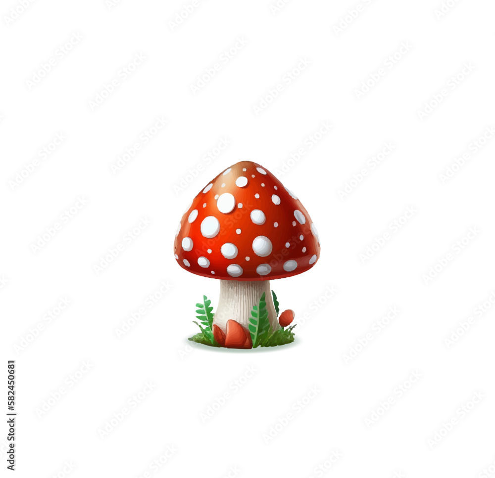 Obraz premium Cartoon poisonous mushroom fly agaric on a white background. Vector illustration