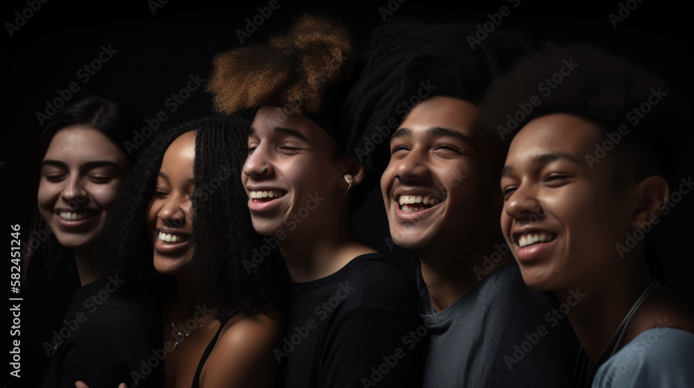 A group of mixed ethnicity friends, smiling, generative AI A group of mixed ethnicity friends, smiling, generative AI