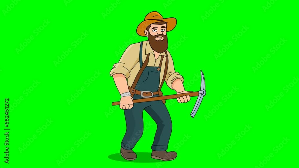 A gold miner. 2d loop animation on green screen A gold miner. 2d loop animation on green screen