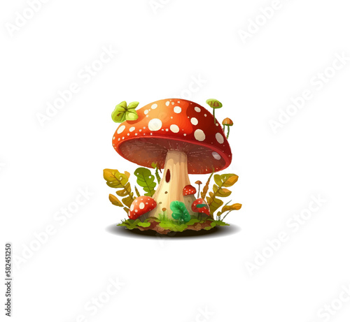 Cartoon poisonous mushroom fly agaric on a white background. Vector illustration