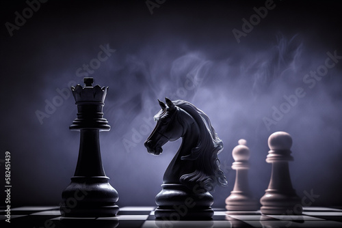 Pieces on chessboard Dark Background Generative Ai