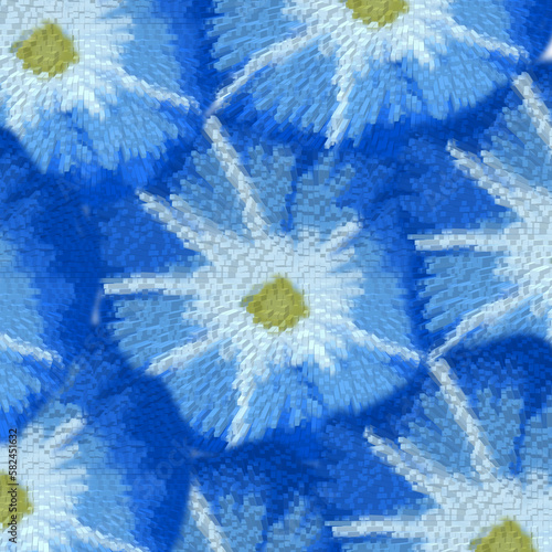 A blue and white flower pattern that is made by hand.