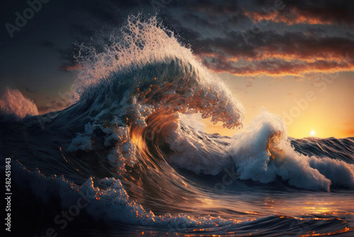 Fury of the Sea: Powerful Tidal Wave. Generative Ai
