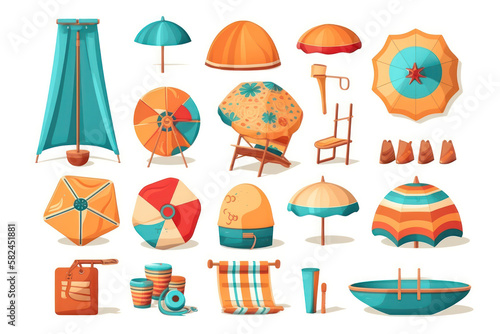 Ultra-Detailed Beach Objects: Vector Illustration Set. Generation Ai