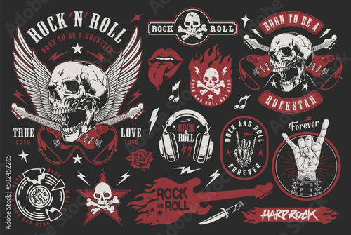 Hard rock set colorful stickers