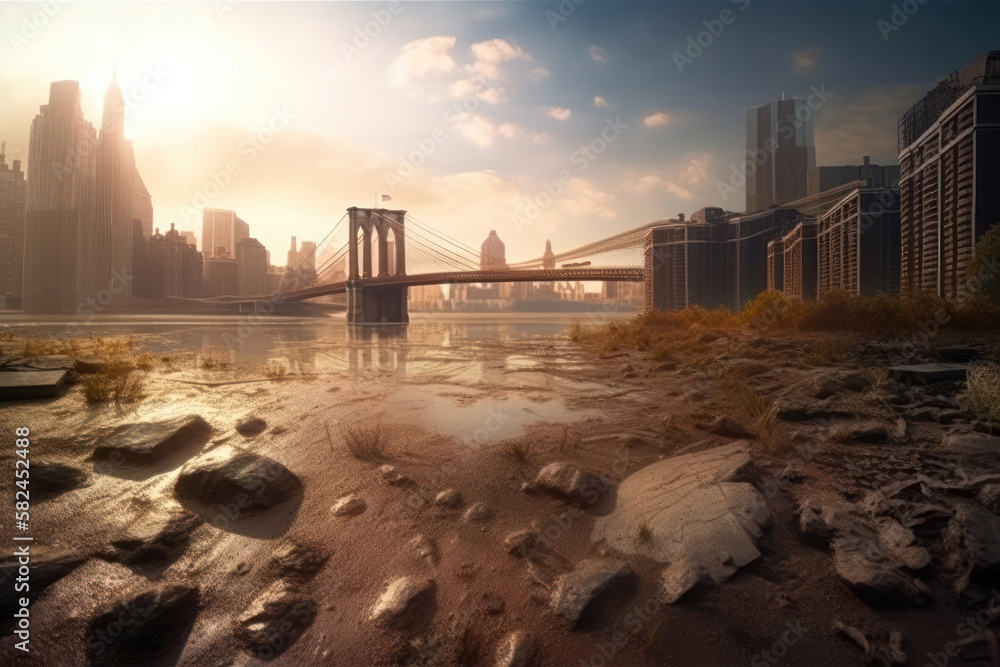 New York City In Drought: A Global Warming Scenario Stock Illustration ...