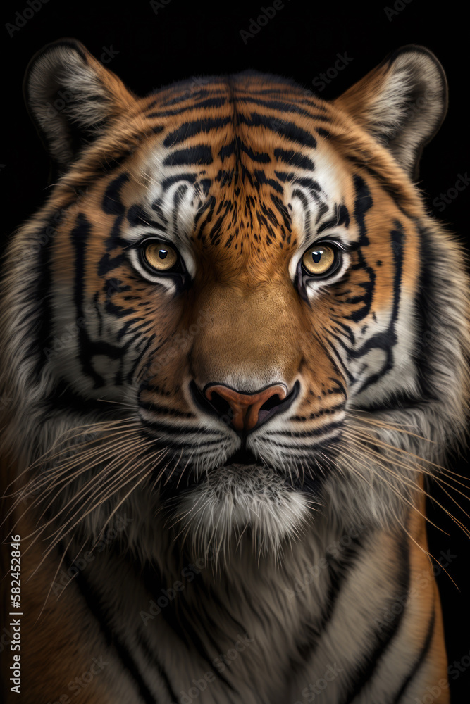Tiger portrait on dark background. AI Generative