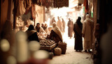 old arabic bazaar shopping in outdoor market. Crowded -  generative ai