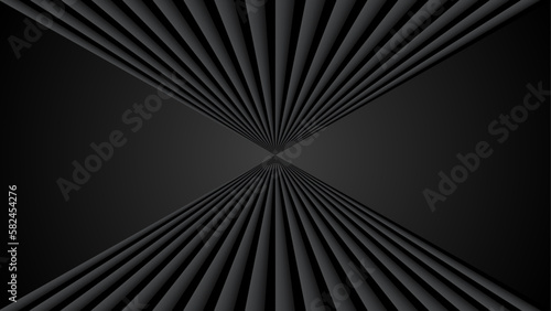 Fototapeta Naklejka Na Ścianę i Meble -  Abstract black background with 3d lines pattern, architecture minimal dark gray striped design