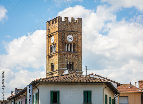 The ancient facade and bell tower of the Church of San Jacopo Maggiore, Altopascio, Lucca, Lucca province, Tuscany region, Central Italy photo