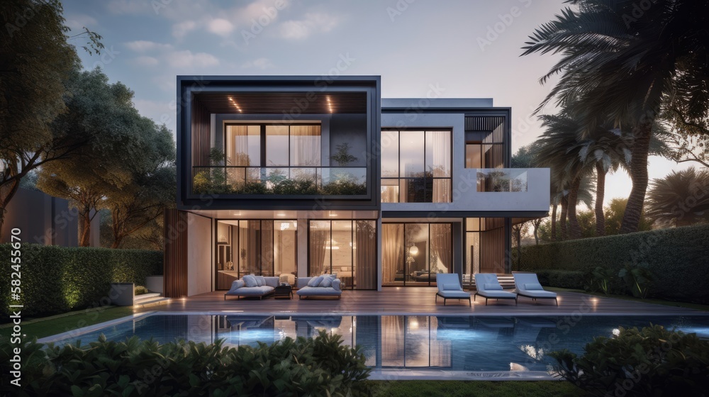 Height of Luxury Living in Dubai with this Stunning Family Home. Generative AI illustration - obrazy, fototapety, plakaty 