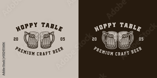 Vintage retro beer brewing emblem, logo, badge, label. mark, poster or print. Monochrome Graphic Art. Engraving style vector