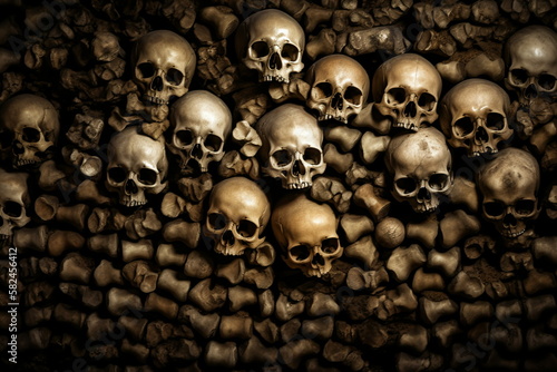 wall of human bones and skulls