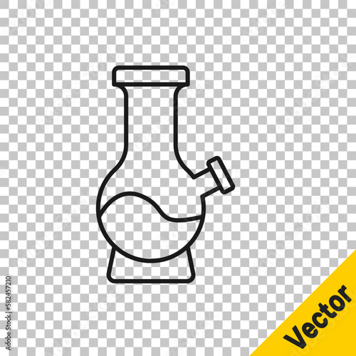 Black line Glass bong for smoking marijuana or cannabis icon isolated on transparent background. Vector