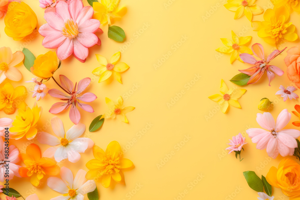Fototapeta premium Beautiful Spring banner with fresh colorful flowers. generative ai