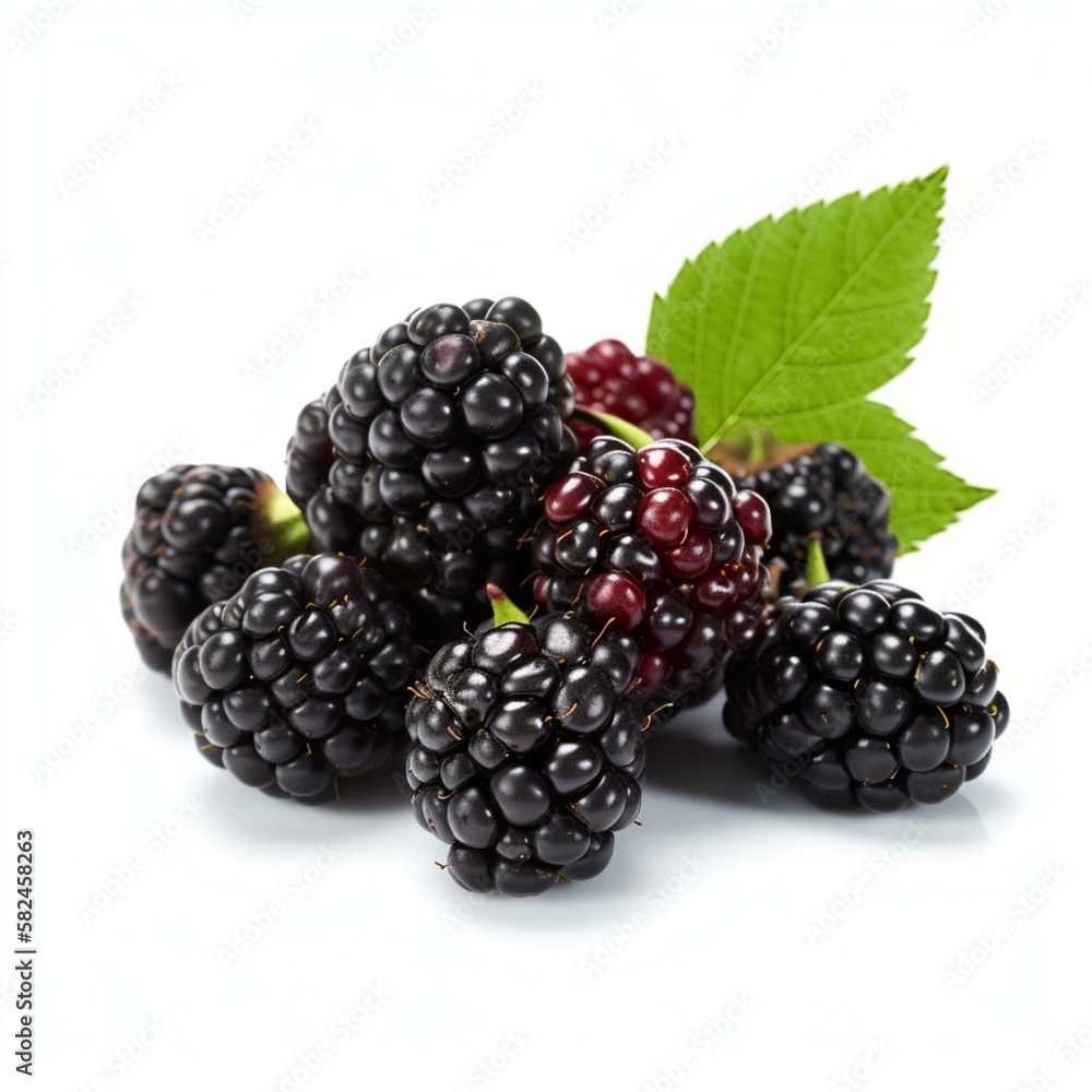 An isolated cluster of blackberries on a white background Generative AI An isolated cluster of blackberries on a white background Generative AI