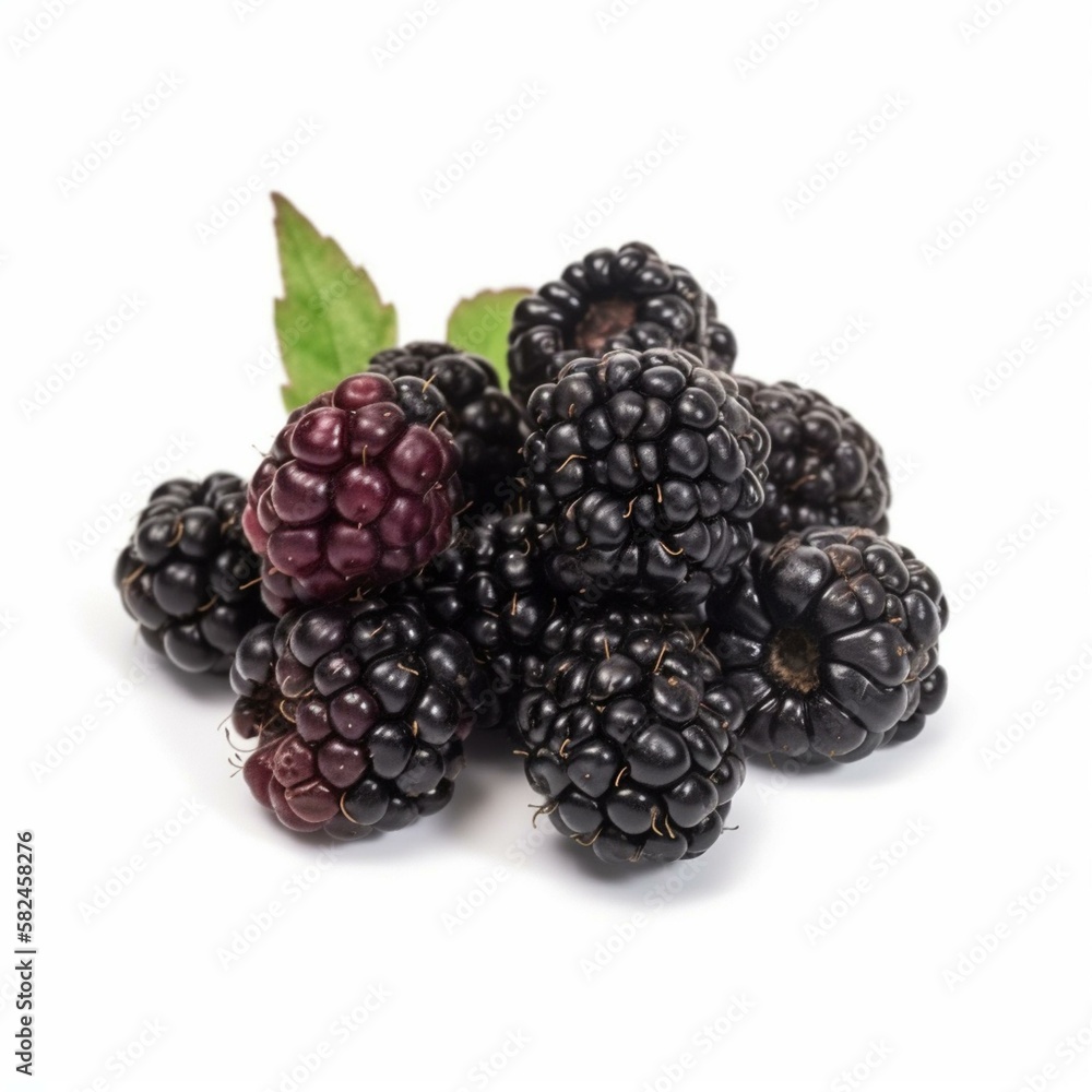 An isolated cluster of blackberries on a white background Generative AI An isolated cluster of blackberries on a white background Generative AI