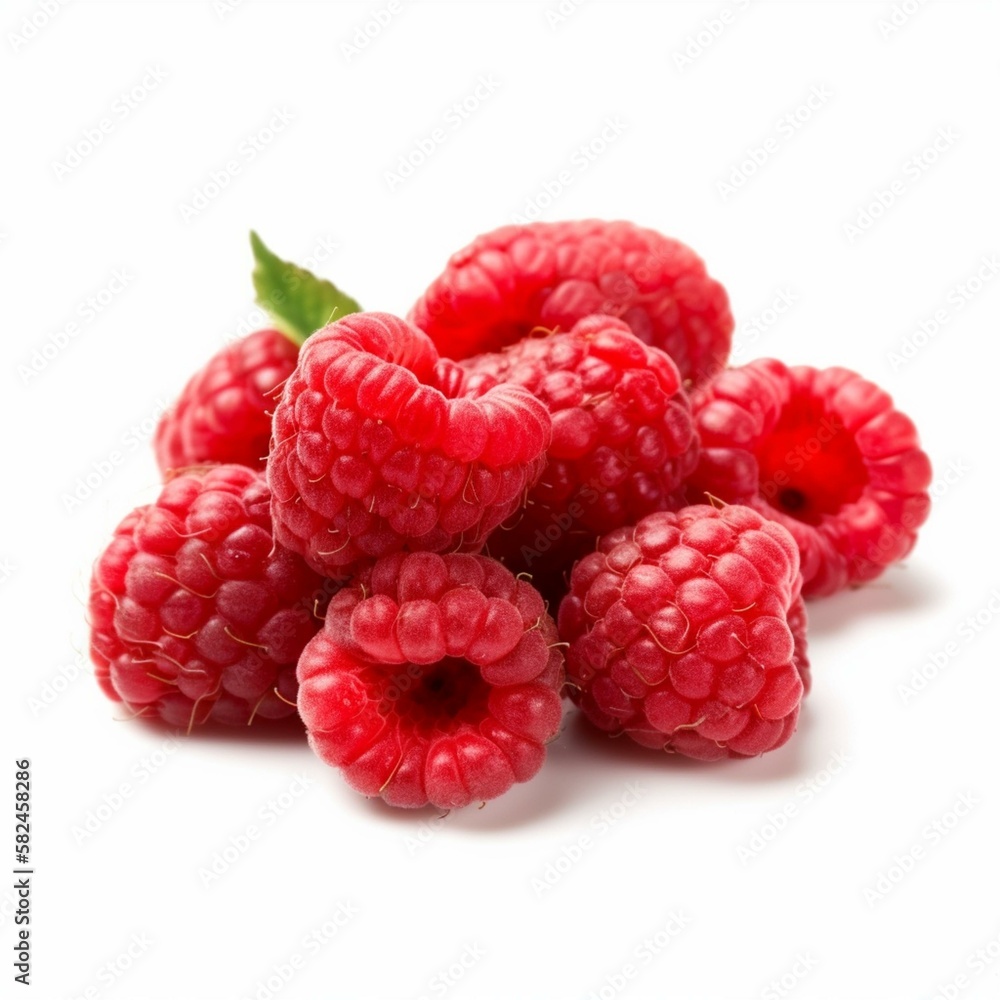 An isolated cluster of raspberries on a white background Generative AI An isolated cluster of raspberries on a white background Generative AI