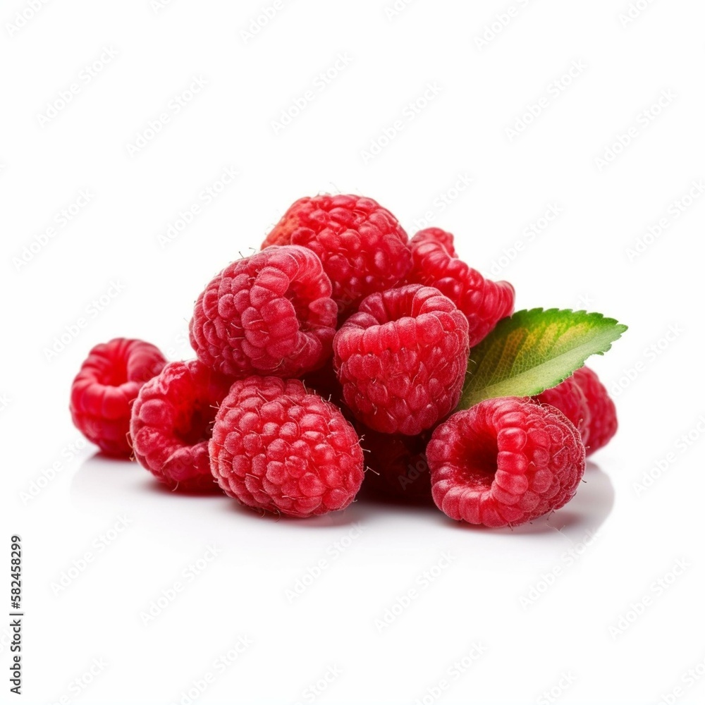 An isolated cluster of raspberries on a white background Generative AI An isolated cluster of raspberries on a white background Generative AI