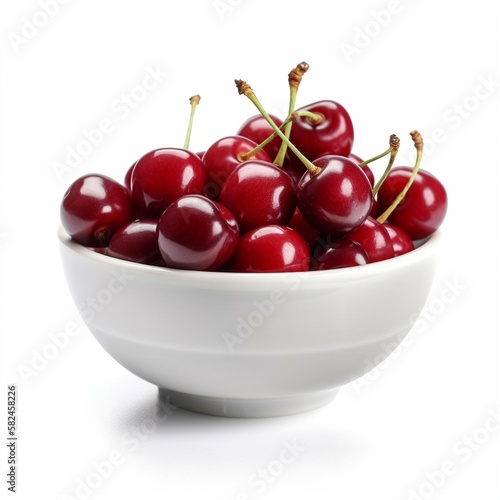 An isolated bowl of cherries on a white background Generative AI